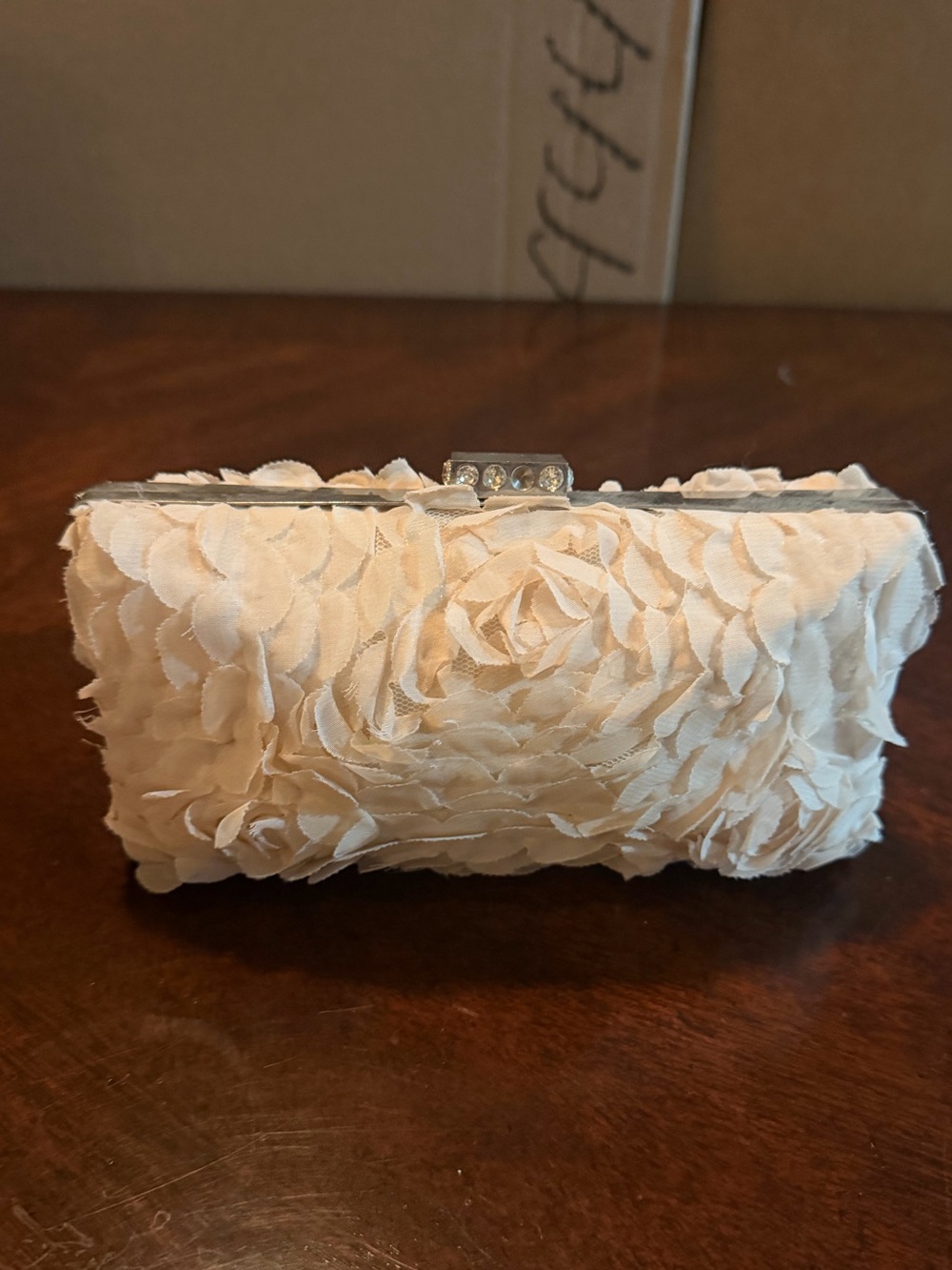 Elegant Cream Floral Applique Clutch